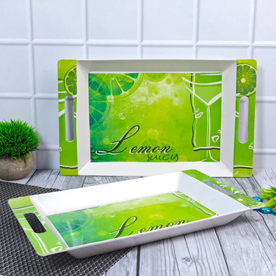 U.P.C. Nature Print Light Green Melamine Serving Tray, Set of 2 (Medium and Large Size) Rosseate Series Tray Tray(Pack of 2, Microwave Safe)