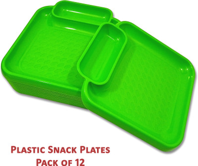 Inpro Stylish Plastic Plates in 12 Green Color for Serving Snacks / half plate Quarter Plate(Pack of 12, Microwave Safe)