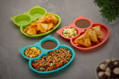 BLISSTORE Owl Shaped Multipurpose Food plate / Serving Tray / Chip & Dip Tray(Pack of 3, Microwave Safe)