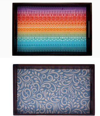 Espoir bloom NEW25_tray set of 2 with UV print|Serving Tray|Multipurpose Tray|EB-T796 Tray(Pack of 2)