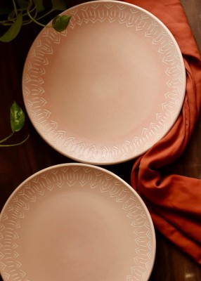 Weaving Homes Handmade Set of Two Blush Pink Carved Dinner Plate Dinner Plate(Pack of 2, Microwave Safe)