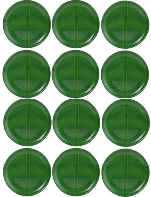 Serve N Style Banana Leaf Design Melamine Round Full Serving Lunch Plate Set (11 Inches) Dinner Plate(Pack of 12, Microwave Safe)