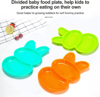 Gift Corner Plastic plates Rabbit Shape Dish 6 pcs For Kids multicolor Quarter Plate(Pack of 6)