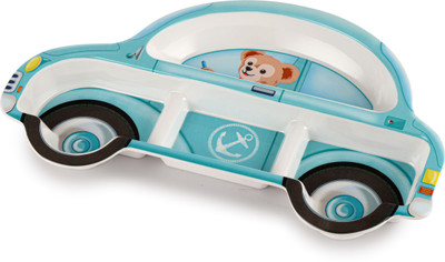 cello Kidzbee Melmo Racers Design Lightweight 3 Compartment Plates For Kids | Blue Sectioned Plate(Microwave Safe)