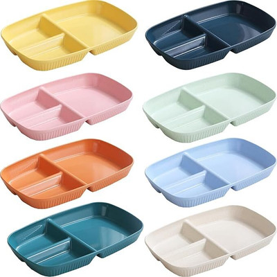 JDSSALES Wheat Straw 3 Compartment Divided Dinner Plates (pack of of 8) Dinner Plate(Pack of 8, Microwave Safe)