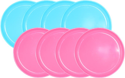 Morvi Pack of 8 Plastic Round Serving Half Dinner Plate Foodgrade Microwave Safe Dinner Set(Multicolor, Microwave Safe)
