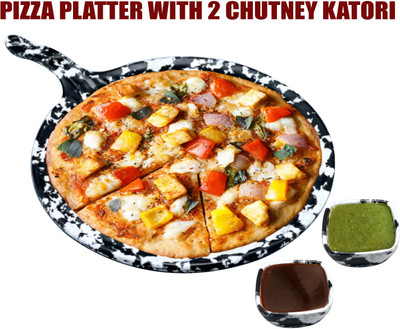 ZIDO Pizza Serving Platter/Food Tray for serving pizza with 2 dip bowl Pizza Tray(Pack of 3)