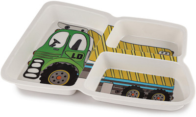 cello Kidzbee Melmo Builder Truck Design Lightweight 3 Compartment Plates For Kids Sectioned Plate(Microwave Safe)