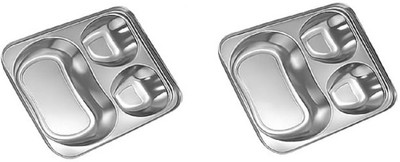 Dynore Stainless Steel 3 in 1 Pav Bhaji Plate/Compartment Plate- Set of 2 Pcs Dinner Plate(Pack of 2)
