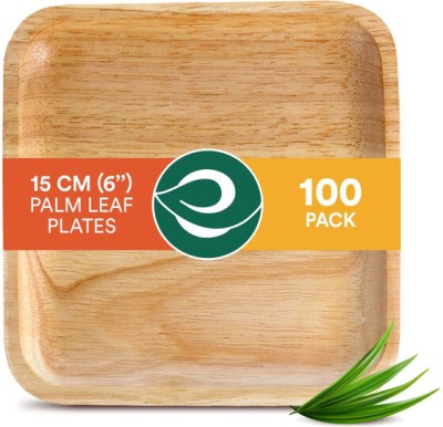 ECO SOUL Square Palm Leaf 6 inch (15 cm) Dinner Plate(Pack of 100, Microwave Safe)