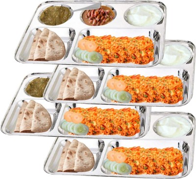 Aneesha Stainless Steel 5 Partition Sectioned Plate(Pack of 4)