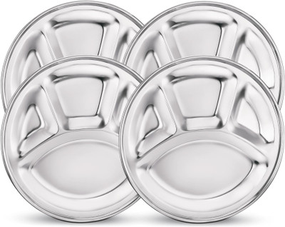 Classic Essentials Round Lunch Dinner Plate, Bhojan Thali 4 in 1 Compartments Sectioned Plate(Pack of 4)