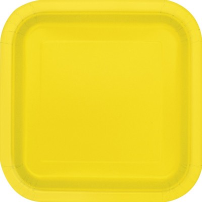 TikiTimes Neon Yellow Square Paper Dessert Plates 18cm 16pk for all Theme Parties Half Plate(Pack of 16)