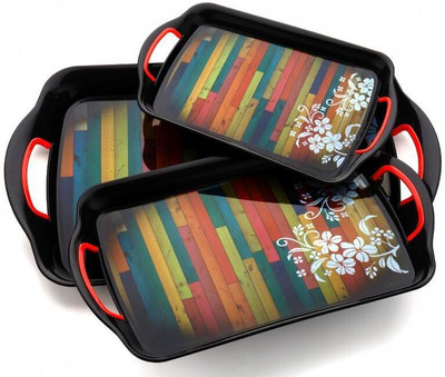 Finner ( Set of 3 Trays) lineing & flowers design Tray Serving Set (Pack of 3) Tray(Pack of 3)