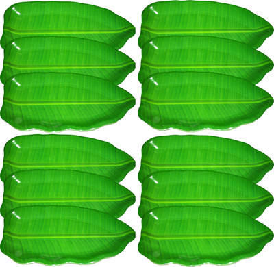 Feast Melamine(SIZE-19 X 12 CM)Banana Leaf Platter Plate for All Occasions Quarter Plate(Pack of 12)