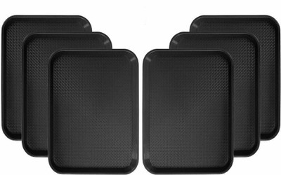 Kanha Multipurpose Rectangle Serving Shiney Mat finish Plastic tray Black color pack of 6 Tray(Pack of 6, Microwave Safe)