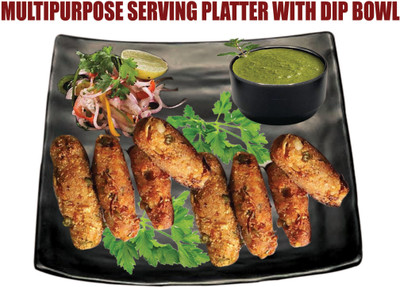 ZIDO Multi-Purpose Platter for all type of Serving Snacks with one Dip Bowl B-279 Sizzler Tray(Pack of 2)