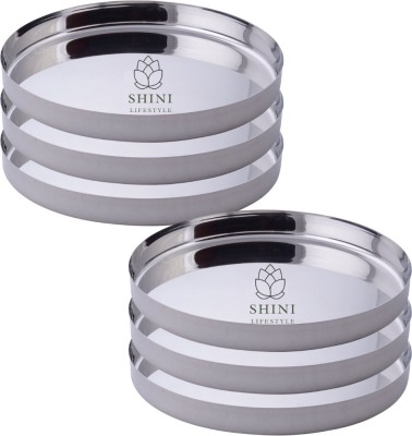 SHINI LIFESTYLE Stainless Steel Serving Plates for Lunch,Full Size Dinner Plates, Big Thali Dinner Plate(Pack of 6)