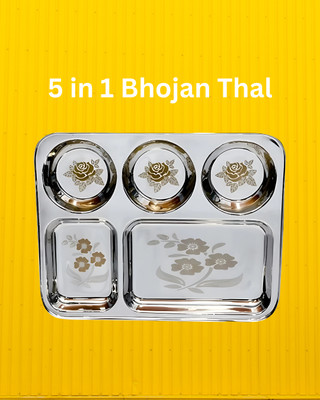 WEKTU Bhaojan Thal/5 in 1 Thal/stainless steel/Laser Print/1PC/184 Dinner Plate(Microwave Safe)