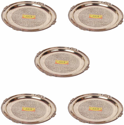 Shivshakti Arts Set Of 5 Handmade Pure Brass Plate Middle Sized Dinner Plate(Pack of 5)