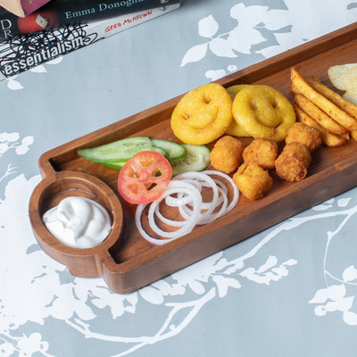 NOHUNT Premium Handmade Handcrafted Chip & Dip Serving Platter for Snacks, Dry Fruits Tray