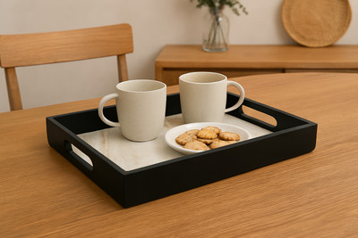 ROSECRAFTS Wooden Handmade Serving Tray with Handle Multipurpose Tray. Brown Wood Ashtray