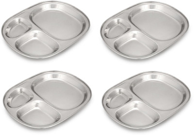 Dynore Stainless Steel 3 IN 1 Three Compartment Nasta/Dinner Plate- Set of 4 Pcs Sectioned Plate(Pack of 4)