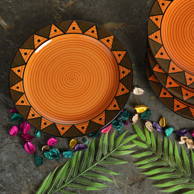 caffeine Ceramic Handmade Brown Soorya 10 inch_NEW PTD31 Dinner Plate(Pack of 6, Microwave Safe)