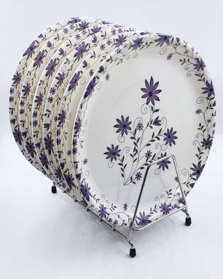 Perfectdine NW_ Plate Round Floral Design Serving Plate Full 11 Inch Dinner Plate(Pack of 6, Microwave Safe)