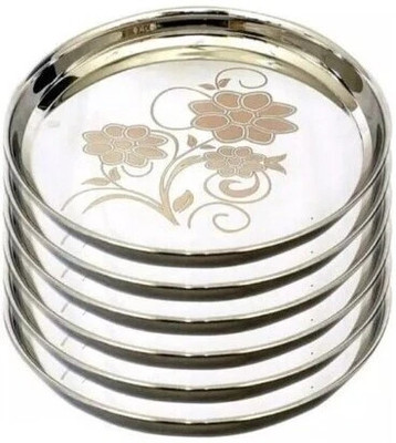FinoFox Classy & Designer 6 Pcs. Flower Printed Stainless Steel Dinner Plate(Pack of 6)