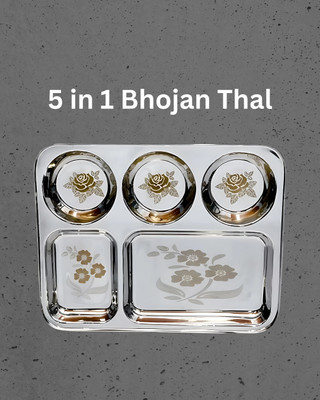 WEKTU Bhaojan Thal/5 in 1 Thal/stainless steel/Laser Print/1PC/188 Dinner Plate(Microwave Safe)