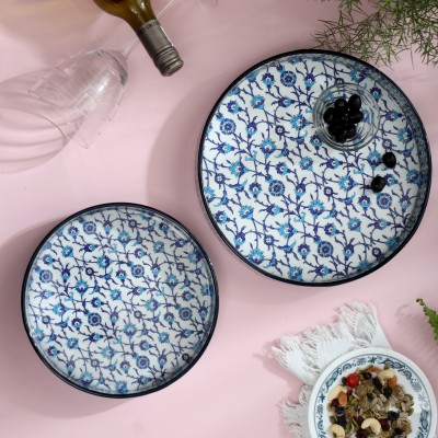 DULI Set of 2 Big Round Decorative Serving Tray for Diwali & Festive Gifts Tray(Pack of 2)