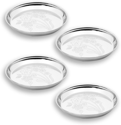 Sukhchan Stainless Steel Print Small Dinner Deep Thali Mirror Glossy Finish Design 8Inch Dinner Plate(Pack of 4, Microwave Safe)