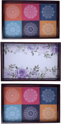 Espoir bloom NEW25_tray set of 3 with UV print|Serving Tray|Multipurpose Tray|EB-T528 Tray(Pack of 3)