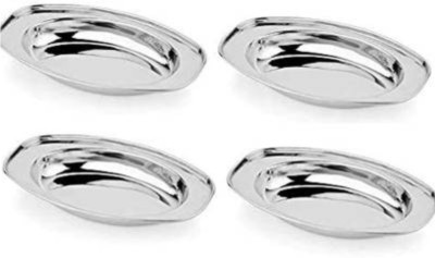 SHINI LIFESTYLE Stainless Steel Serving Plate, Oval Plate, Subzi Plate, Rice Plate,Chat Plate, Rice Plates(Pack of 4)
