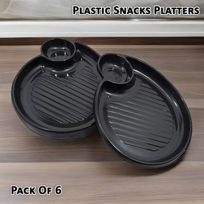 Inpro Pack Of 6 Serve Snack in Style with our Sectioned Plastic Platter in Black Color Sectioned Plate(Pack of 6, Microwave Safe)
