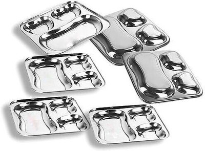 GATISTAVAM 3 in 1 Pav Bhaji & Snack Plate with 3 Compartments – Durable Design Dinner Plate(Pack of 6)