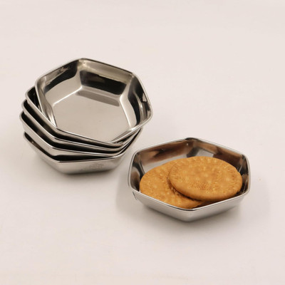 Sanimart Stainless Steel Halwa / Snack / Nasta / Dessert Plate Set Quarter Plate(Pack of 6)