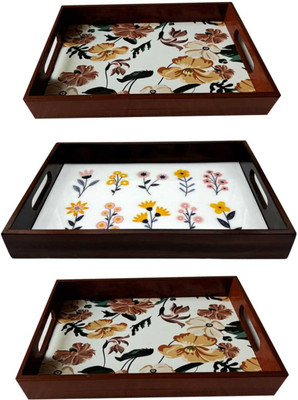 Angira handicrafts Wooden Tray set of 3 for serving Tea/coffee/snacks AHS-TRAY013 Tray(Pack of 3)