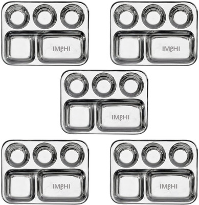 IMPHI Stainless Steel Plates | Five in one | Thali | Dinner Plates | Heavy partitions Dinner Plate(Pack of 5)