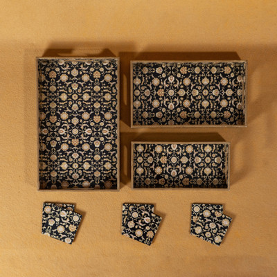 amimashop Wooden Serving Tray Set of 3 WITH COASTER Tray(Pack of 3)