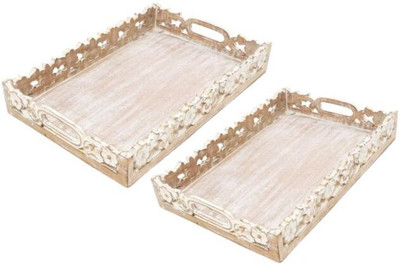 Designer Library Jolly Carved Wooden Serving Tray Tray(Pack of 2)