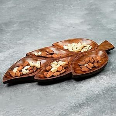 mtiban Wooden Handmade Leaf Design Dry Fruit Tray Multipurpose Serving Tray Tray