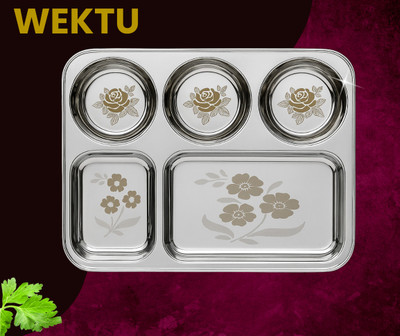 WEKTU Premium Stainless Steel Compartment Plates/Food Grade/5 in 1/Laser Print/1PC/3 Sectioned Plate