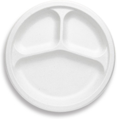EZEE Disposable Bagasse with 3 Compartments 9 inch Dinner Plate(Pack of 10)
