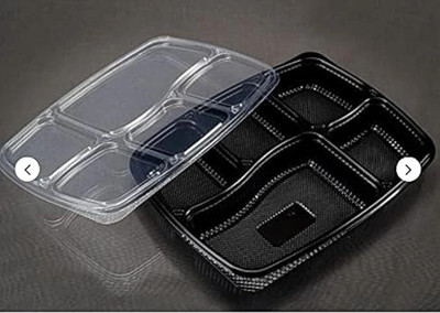 Panch shakti Traders Disposable Leakproof Food Storage 5 Compartment Meal Prep Containers with Lids Dinner Plate(Pack of 25, Microwave Safe)