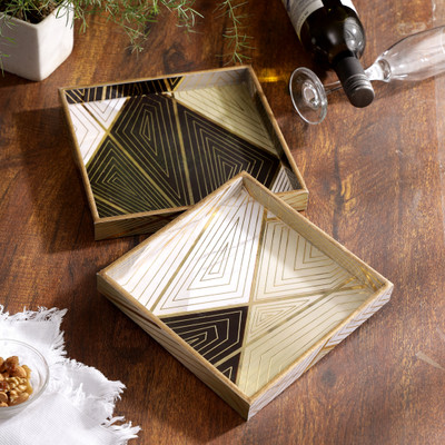 DULI Set of 2 Square Decorative Serving Tray for Diwali & Festive Gifts Tray(Pack of 2)