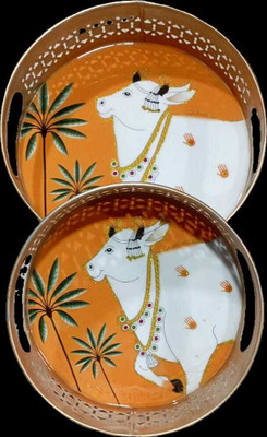Indian Design Handicrafts Round Tray Set of 2 Cow Pichai Tray Tray