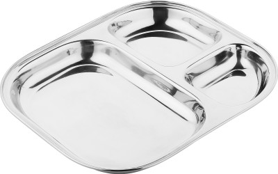 DOKCHAN Stainless Steel Partition Plate 3 in1 Dinner Plate (Size - 8.5x10.5inch|Pack 1) Dinner Plate(Microwave Safe)