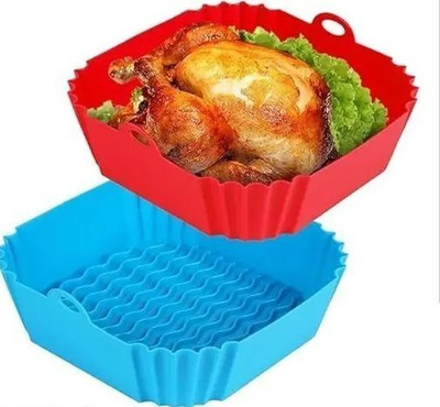 KESOL Square Airfryer Tray Red & Blue Perfect for your Airfryer Tray(Pack of 2, Microwave Safe)